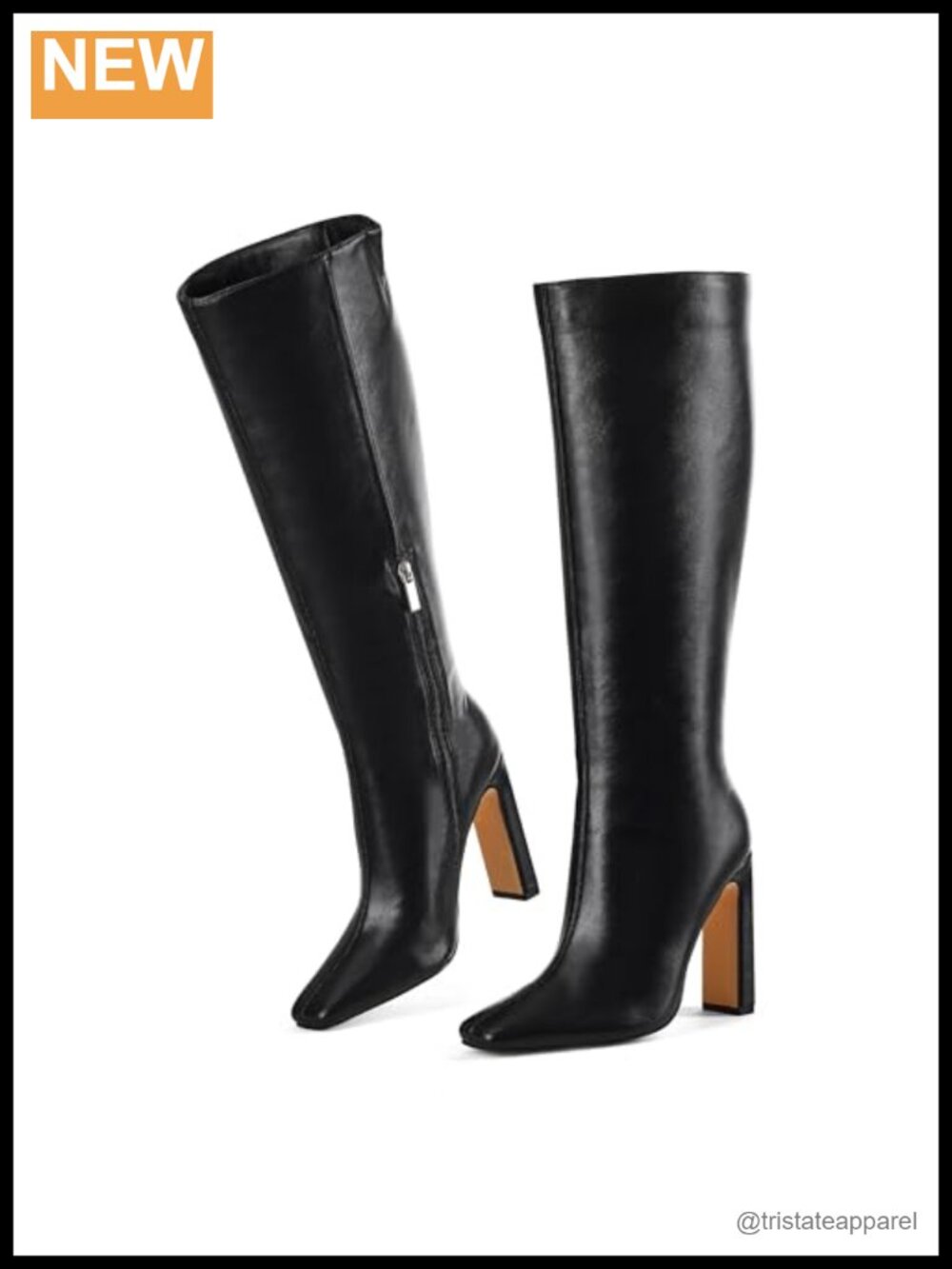 Knee High Boots Square Toe Chunky Heel Side Zipper Comfortable Elastic Winter